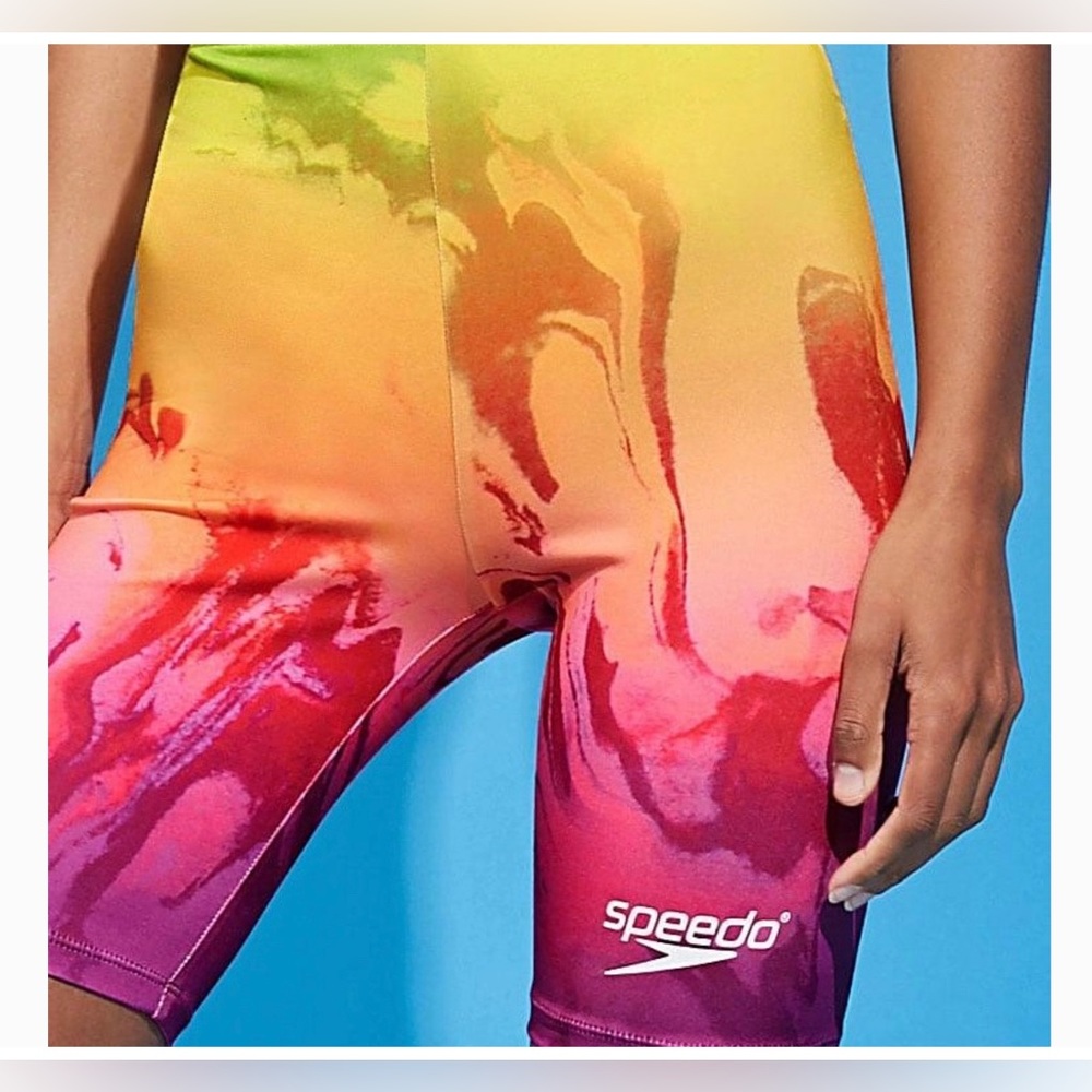 Speedo X Forever 21 Rainbow Tie Dye Ombré Long Biker Shorts Size M - Picture 3 of 8